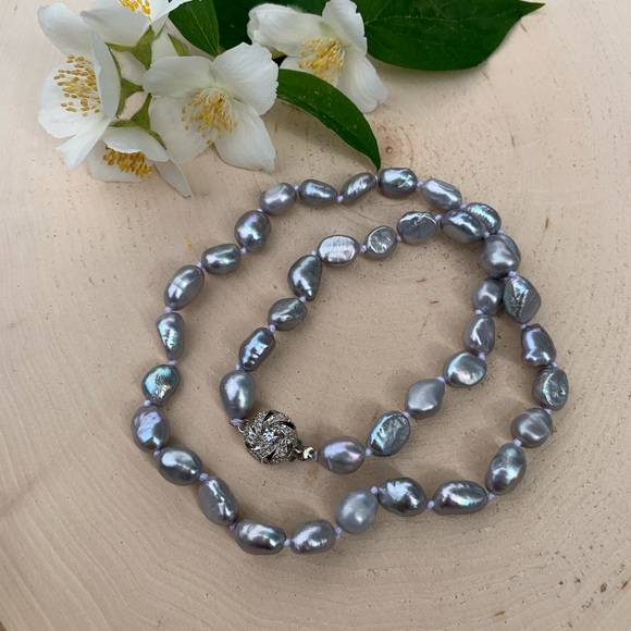 Real Natural Silver Pearl Beaded Necklace Jewelry - Picture 3 of 6